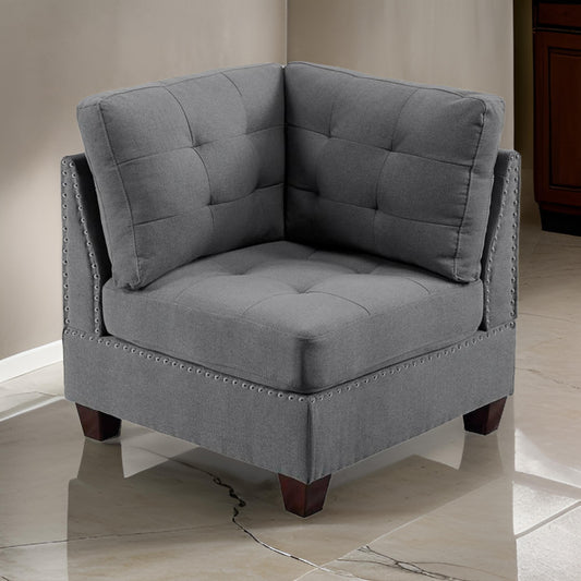 Lemy 32 Inch Modular Corner Sofa Chair, Tufted Gray Upholstery, Solid Wood By Casagear Home