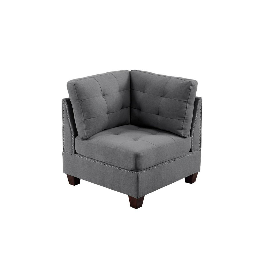 Lemy 32 Inch Modular Corner Sofa Chair Tufted Gray Upholstery Solid Wood By Casagear Home BM314389