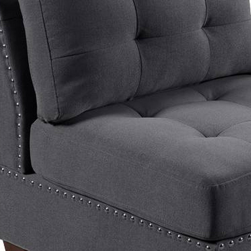 Lemy 32 Inch Modular Armless Sofa Chair Tufted Gray Upholstery Solid Wood By Casagear Home BM314390