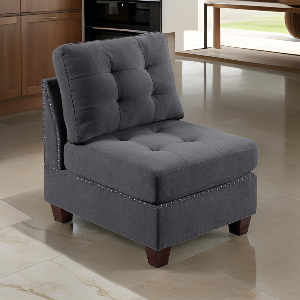 Lemy 32 Inch Modular Armless Sofa Chair, Tufted Gray Upholstery, Solid Wood By Casagear Home