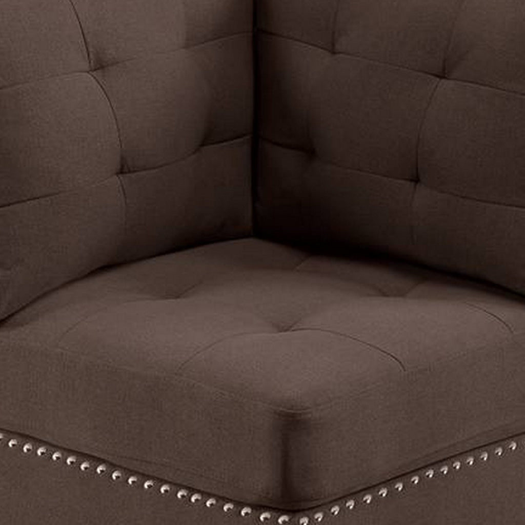 Lemy 32 Inch Modular Corner Sofa Chair Tufted Brown Upholstery Solid Wood By Casagear Home BM314391