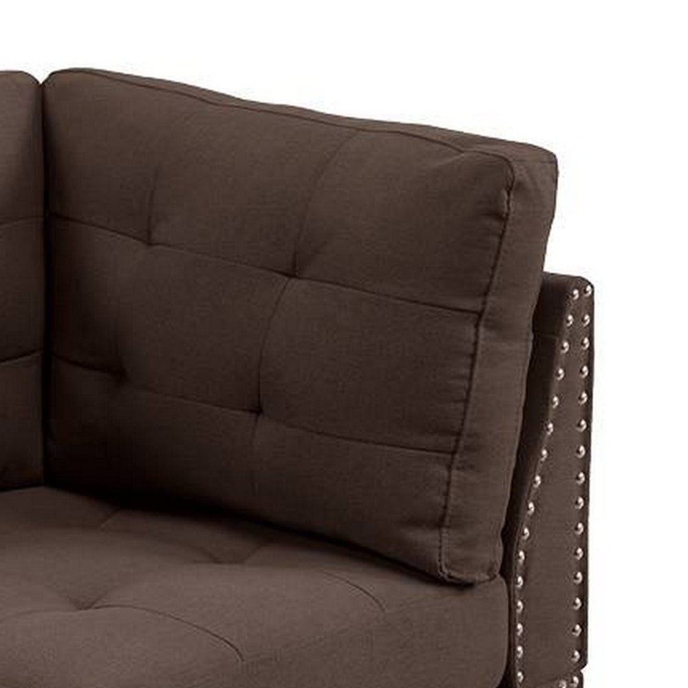 Lemy 32 Inch Modular Corner Sofa Chair Tufted Brown Upholstery Solid Wood By Casagear Home BM314391