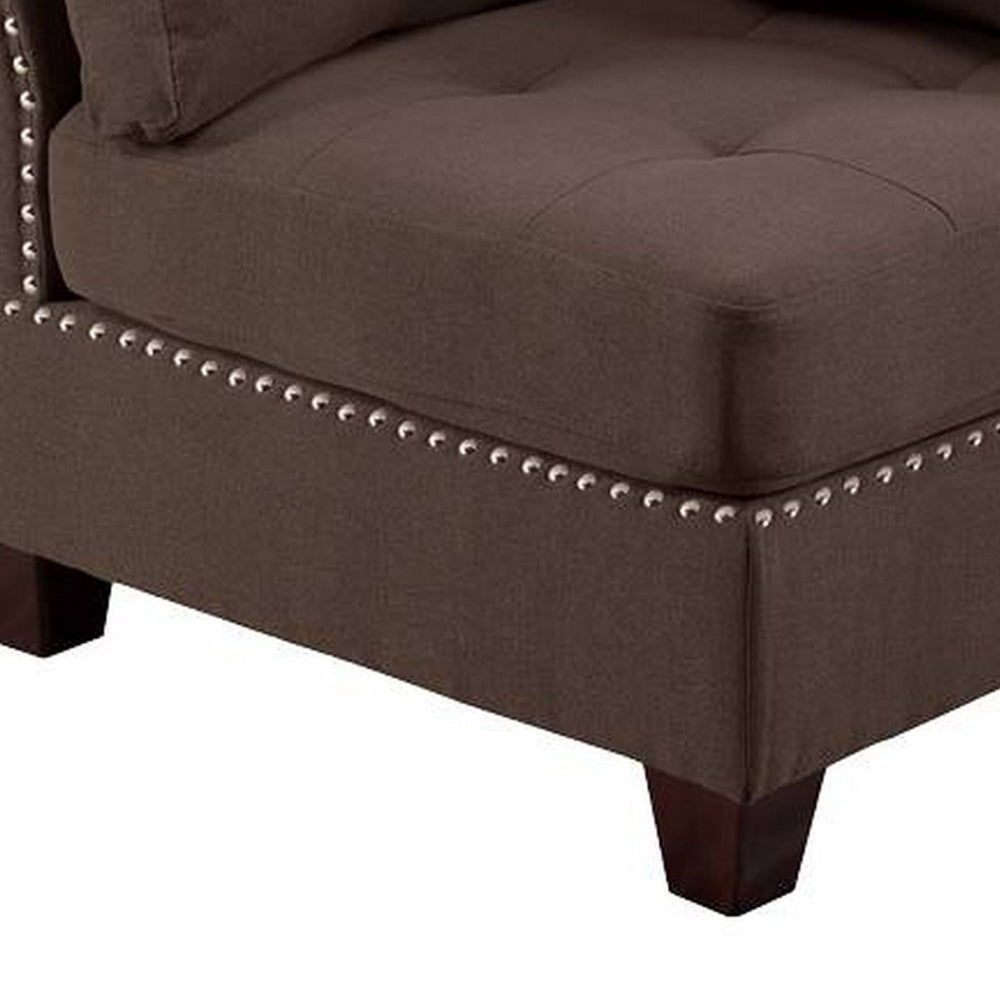 Lemy 32 Inch Modular Corner Sofa Chair Tufted Brown Upholstery Solid Wood By Casagear Home BM314391