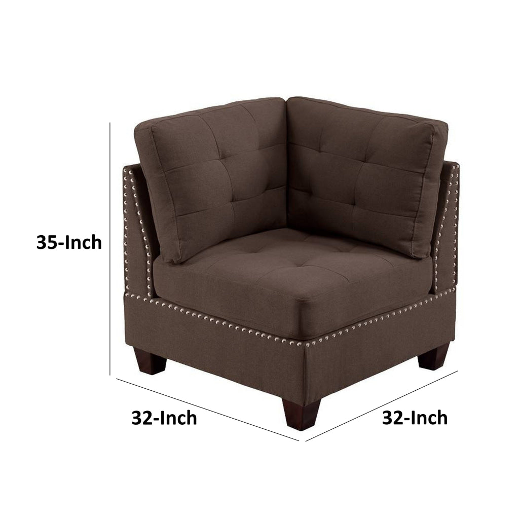 Lemy 32 Inch Modular Corner Sofa Chair Tufted Brown Upholstery Solid Wood By Casagear Home BM314391