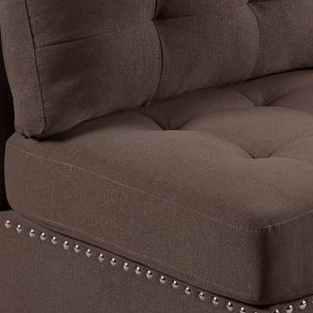 Lemy 32 Inch Modular Armless Sofa Chair Tufted Brown Fabric Solid Wood By Casagear Home BM314392