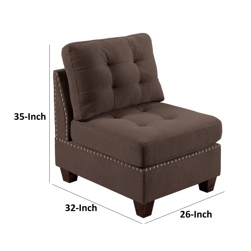 Lemy 32 Inch Modular Armless Sofa Chair Tufted Brown Fabric Solid Wood By Casagear Home BM314392