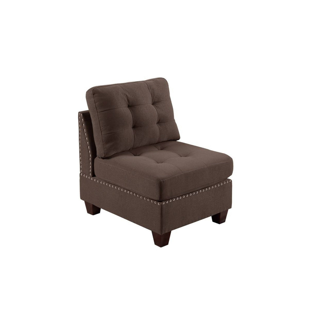 Lemy 32 Inch Modular Armless Sofa Chair Tufted Brown Fabric Solid Wood By Casagear Home BM314392