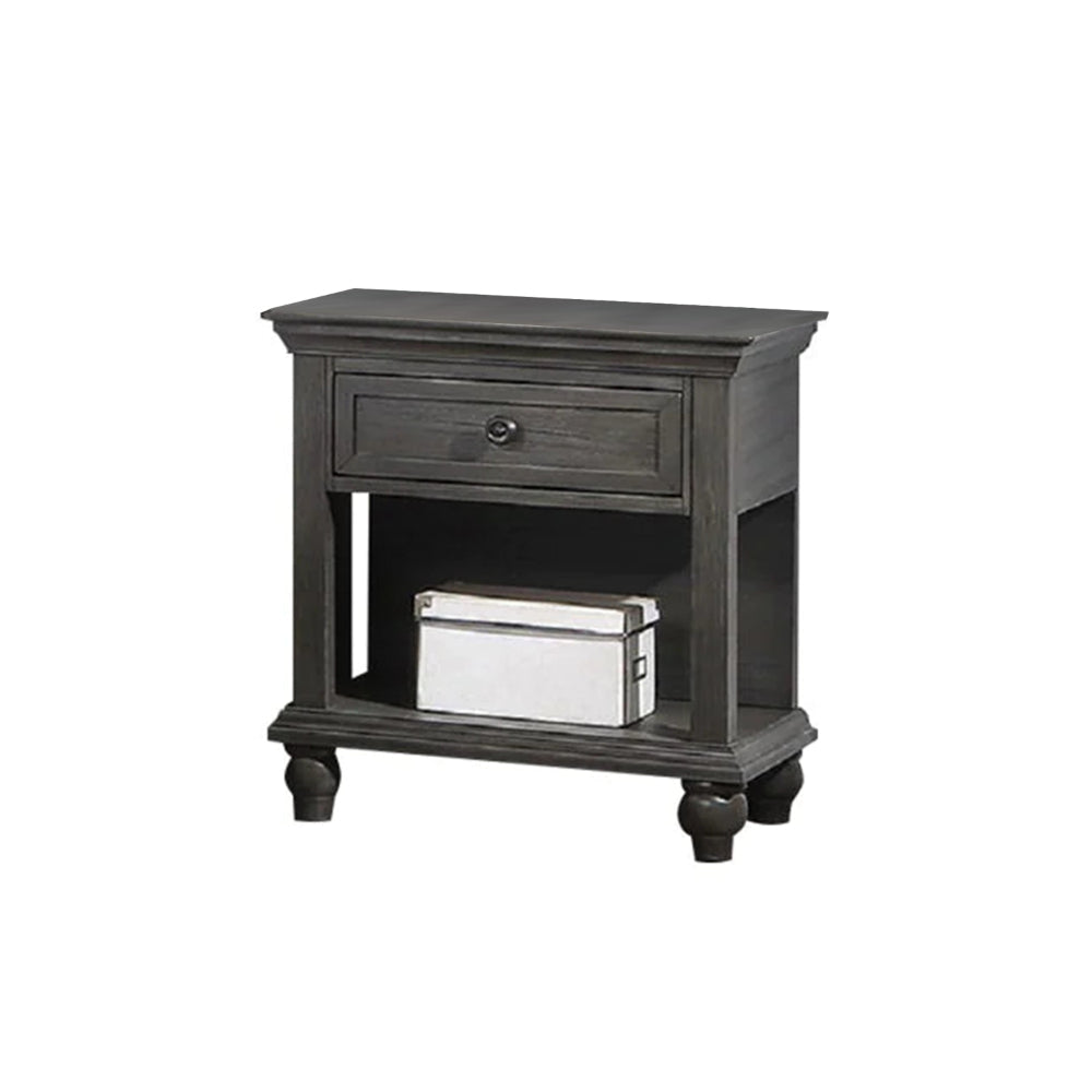 Zenny 26 Inch Nightstand with 1 Drawer, Open Lower Shelf, Gray Solid Wood By Casagear Home