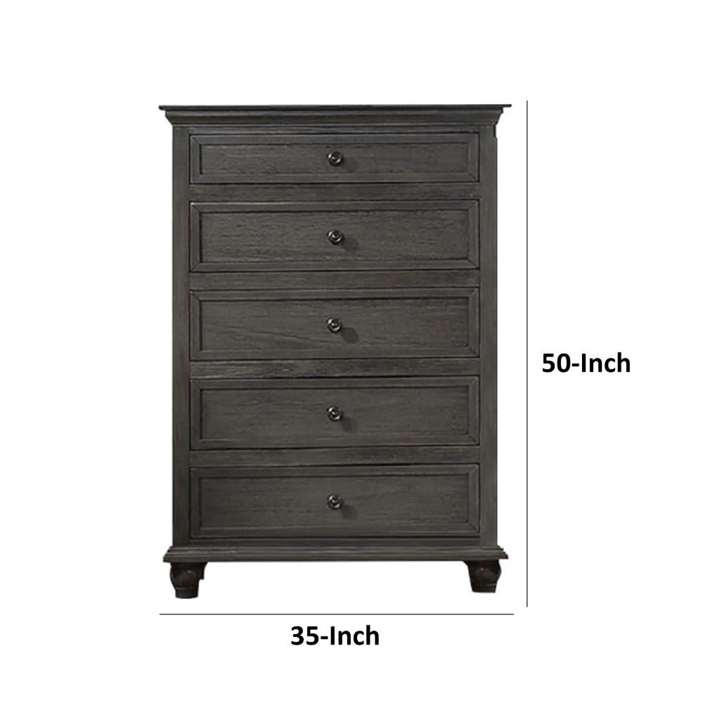 Zenny 50 Inch Tall Dresser Chest with 5 Drawers Farmhouse Gray Wood By Casagear Home BM314395