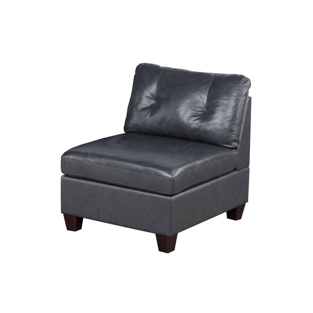 Hina 37 Inch Modular Armless Sofa Chair Black Faux Leather Solid Wood By Casagear Home BM314398