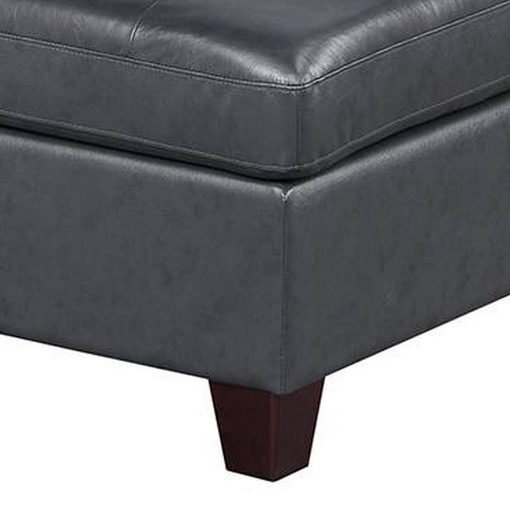 Hina 37 Inch Modular Armless Sofa Chair Black Faux Leather Solid Wood By Casagear Home BM314398