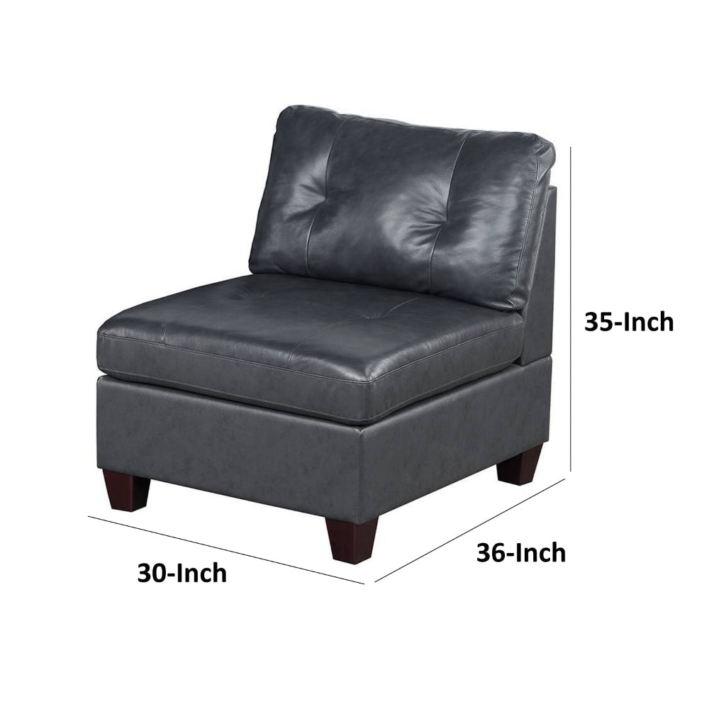 Hina 37 Inch Modular Armless Sofa Chair Black Faux Leather Solid Wood By Casagear Home BM314398