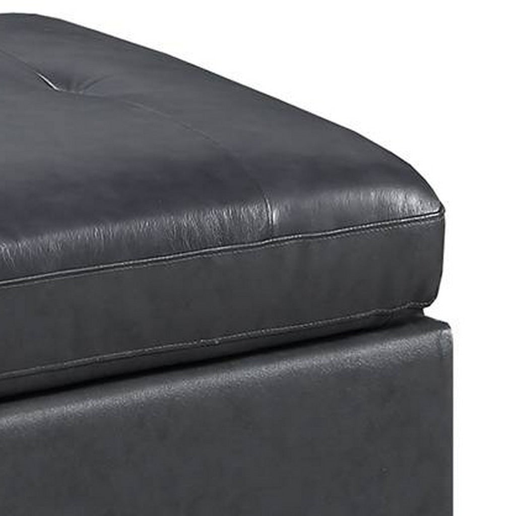 Hina 37 Inch Ottoman Black Faux Leather Upholstery Solid Wood By Casagear Home BM314399