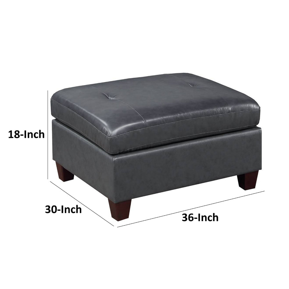 Hina 37 Inch Ottoman Black Faux Leather Upholstery Solid Wood By Casagear Home BM314399