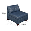 Samy 37 Inch Modular Armless Sofa Chair Blue Faux Leather Solid Wood By Casagear Home BM314403