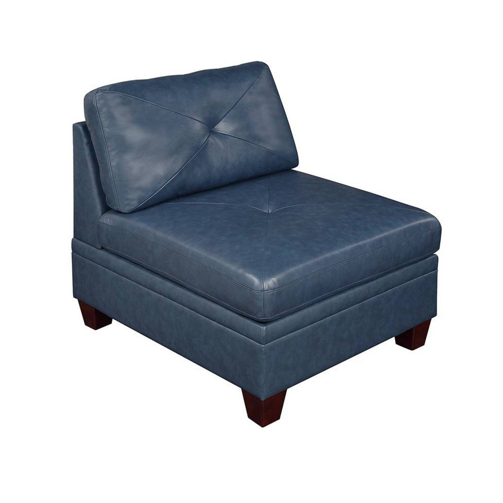 Samy 37 Inch Modular Armless Sofa Chair Blue Faux Leather Solid Wood By Casagear Home BM314403