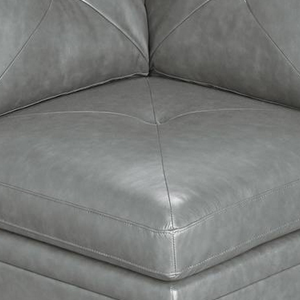 Samy 37 Inch Modular Corner Sofa Chair Padded Gray Faux Leather Wood By Casagear Home BM314404