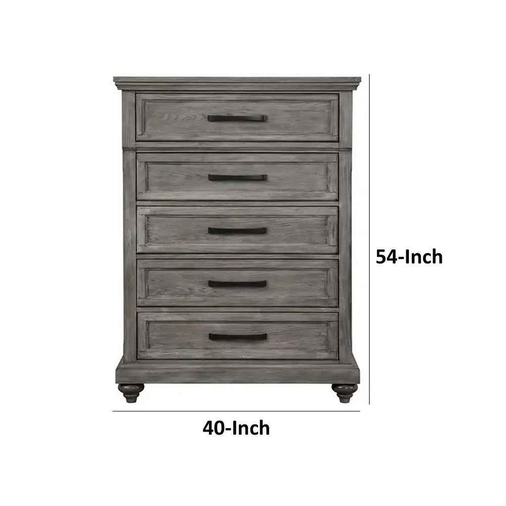 Fimmy 54 Inch Tall Dresser Chest with 5 Drawers Rustic Gray Wood Finish By Casagear Home BM314412