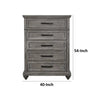 Fimmy 54 Inch Tall Dresser Chest with 5 Drawers Rustic Gray Wood Finish By Casagear Home BM314412