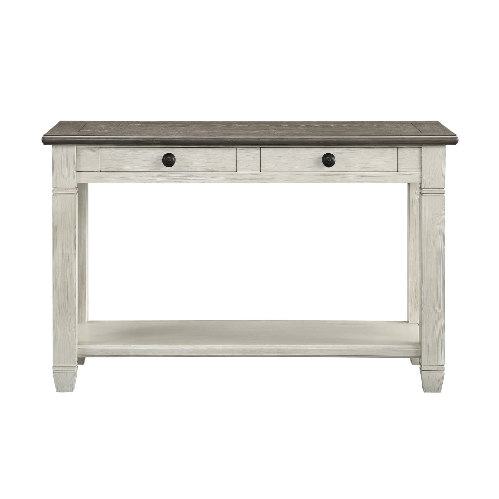 Rome 48 Inch Sofa Table Rectangular 2 Drawers White Brown Solid Wood By Casagear Home BM314416