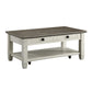 Rome 48 Inch Cocktail Coffee Table 2 Drawers White and Brown Solid Wood By Casagear Home BM314418