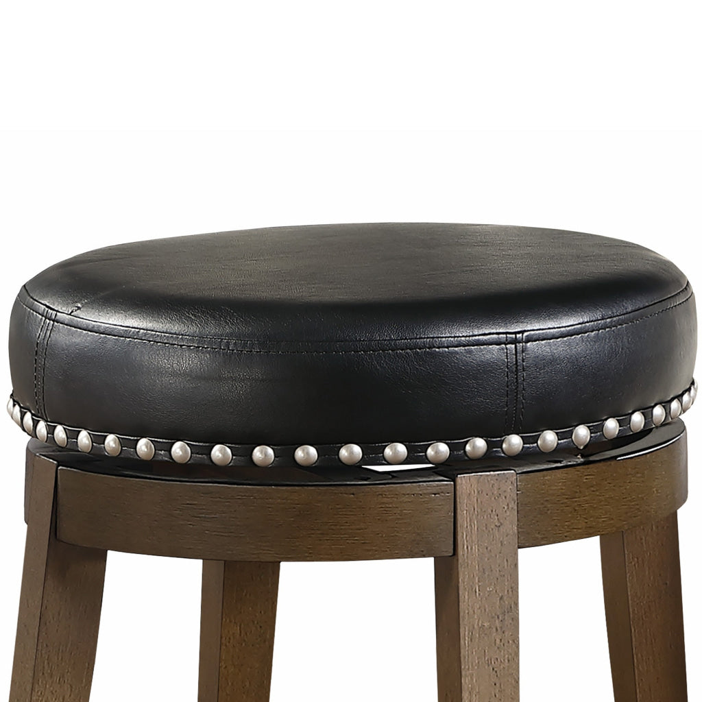 Bara 20 Inch Swivel Dining Stool Round Faux Leather Brown Set of 2 By Casagear Home BM314421