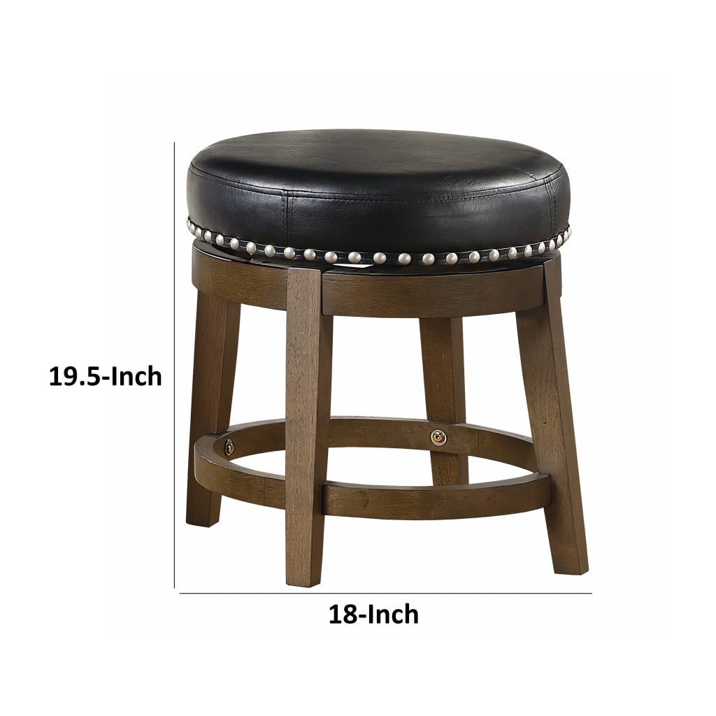 Bara 20 Inch Swivel Dining Stool Round Faux Leather Brown Set of 2 By Casagear Home BM314421