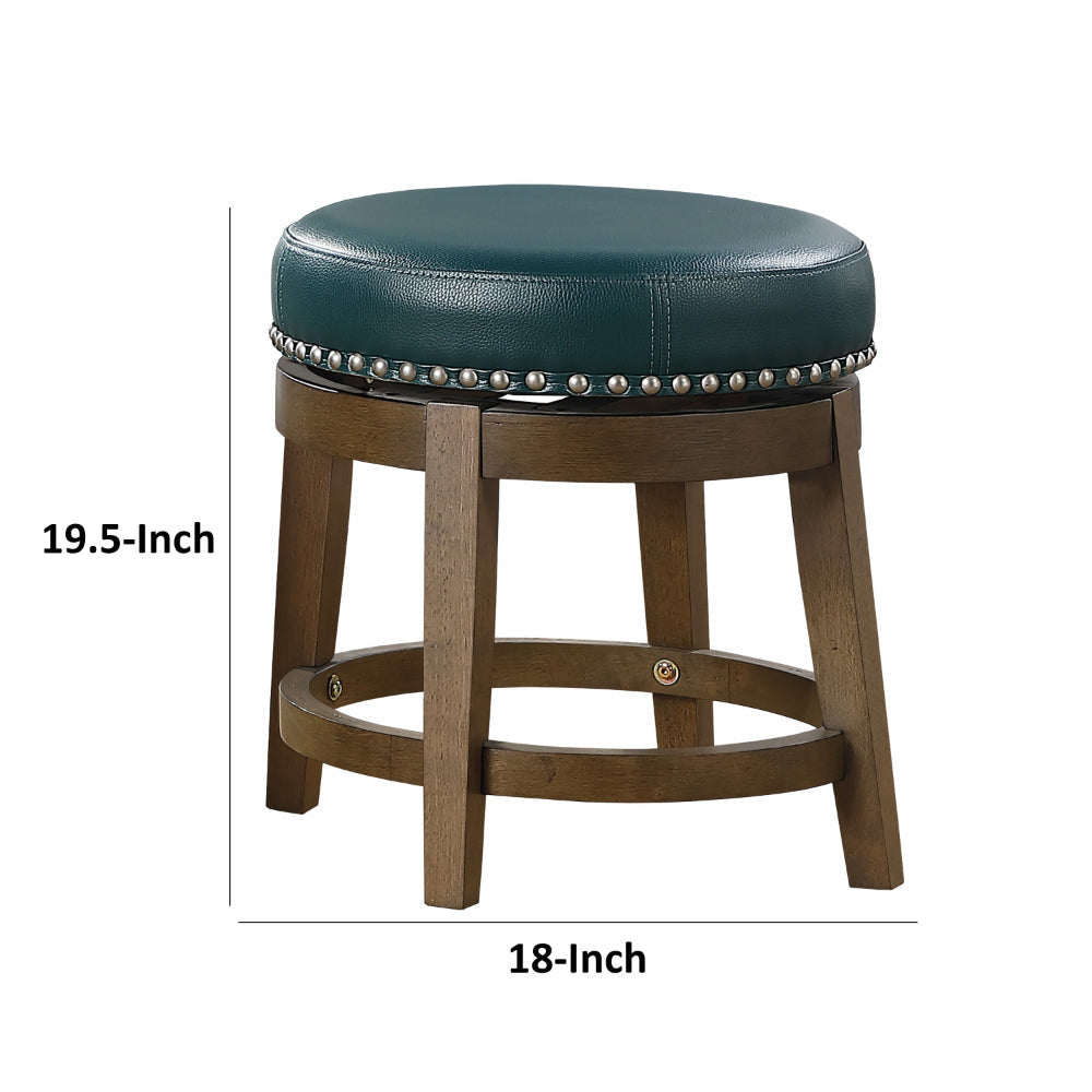 Bara 20 Inch Swivel Dining Stool Green Round Faux Leather Set of 2 By Casagear Home BM314422