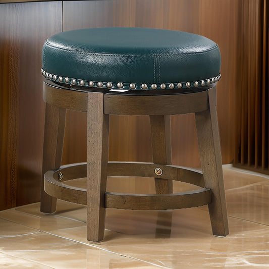 Bara 20 Inch Swivel Dining Stool, Green Round Faux Leather, Set of 2 By Casagear Home