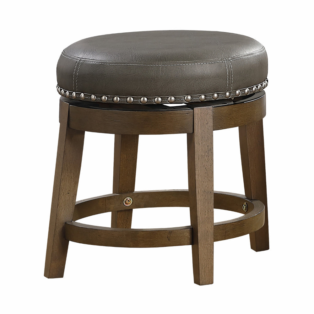 Bara 20 Inch Swivel Dining Stool Gray Round Faux Leather Set of 2 Brown By Casagear Home BM314423