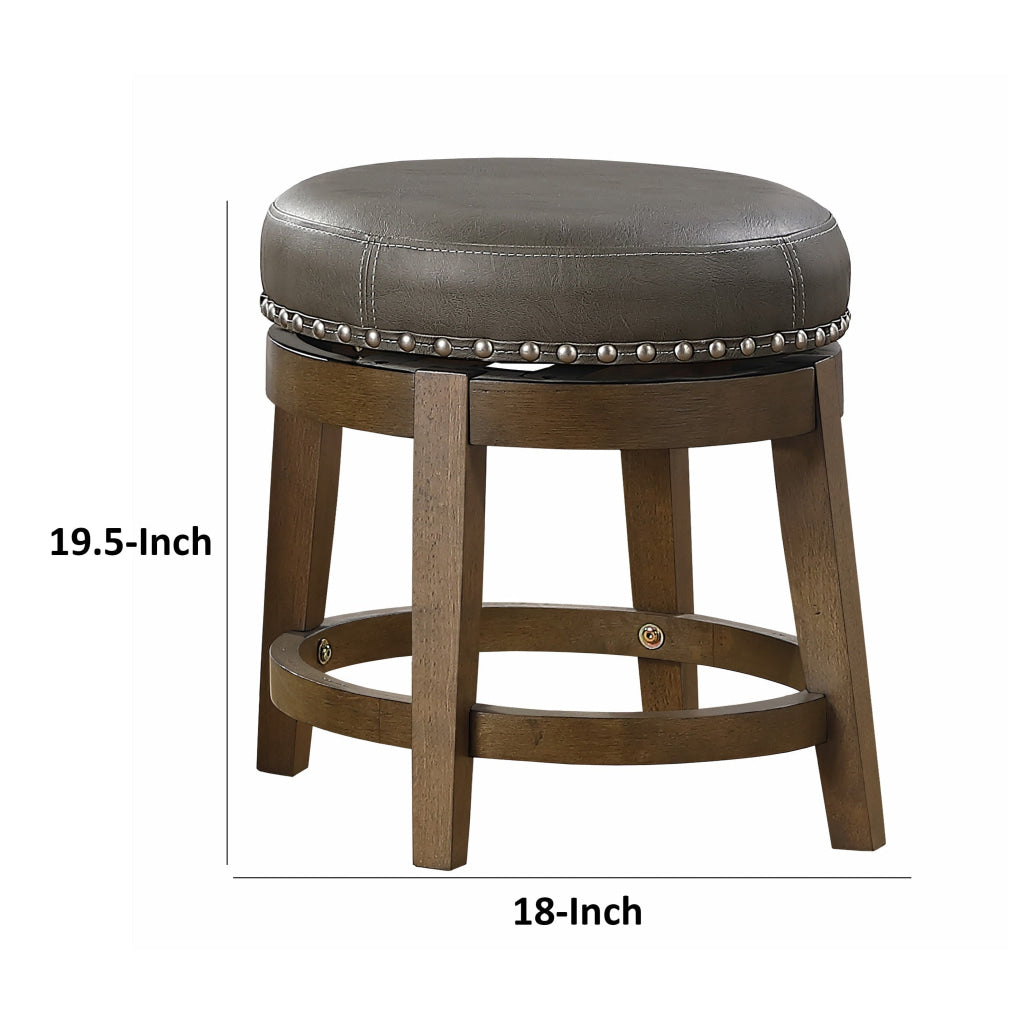 Bara 20 Inch Swivel Dining Stool Gray Round Faux Leather Set of 2 Brown By Casagear Home BM314423