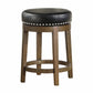 Bara 25 Inch Swivel Counter Stool Black Round Faux Leather Brown Set of 2 By Casagear Home BM314424