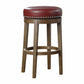 Bara 31 Inch Swivel Barstool Red Round Faux Leather Brown Wood Set of 2 By Casagear Home BM314427