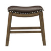 Miel 20 Inch Dining Stool Brown Faux Leather Brown Solid Wood Nailheads By Casagear Home BM314429