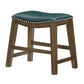 Miel 20 Inch Dining Stool Green Faux Leather Brown Solid Wood Nailheads By Casagear Home BM314430