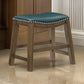 Miel 20 Inch Dining Stool, Green Faux Leather, Brown Solid Wood, Nailheads By Casagear Home