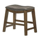 Miel 20 Inch Dining Stool Gray Faux Leather Brown Solid Wood Nailheads By Casagear Home BM314431