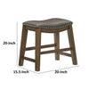 Miel 20 Inch Dining Stool Gray Faux Leather Brown Solid Wood Nailheads By Casagear Home BM314431