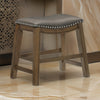 Miel 20 Inch Dining Stool, Gray Faux Leather, Brown Solid Wood, Nailheads By Casagear Home