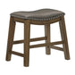 Miel 20 Inch Dining Stool, Gray Faux Leather, Brown Solid Wood, Nailheads By Casagear Home