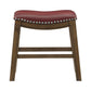 Miel 20 Inch Dining Stool Red Faux Leather Brown Solid Wood Nailheads By Casagear Home BM314432