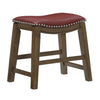 Miel 20 Inch Dining Stool Red Faux Leather Brown Solid Wood Nailheads By Casagear Home BM314432