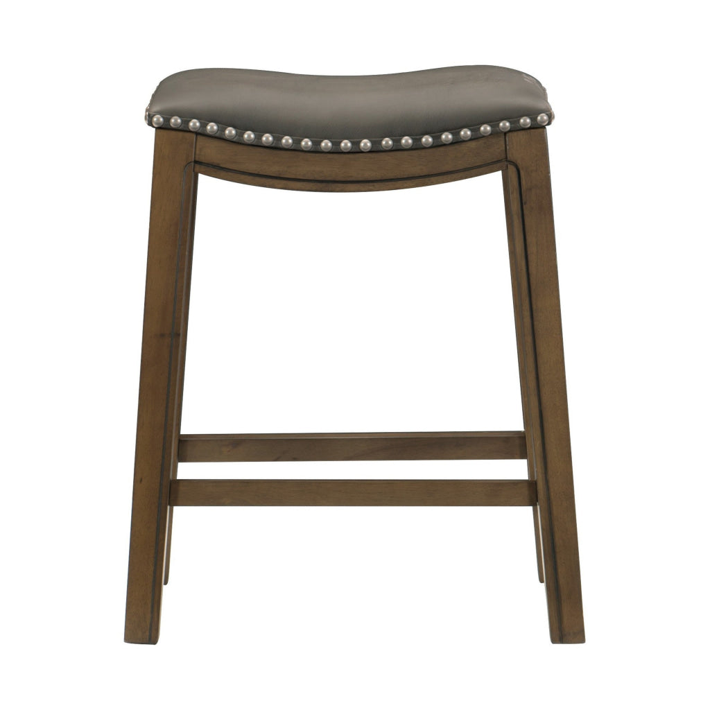 Miel 26 Inch Counter Height Stool Gray Faux Leather Seat Brown Solid Wood By Casagear Home BM314433