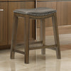 Miel 26 Inch Counter Height Stool, Gray Faux Leather Seat, Brown Solid Wood By Casagear Home