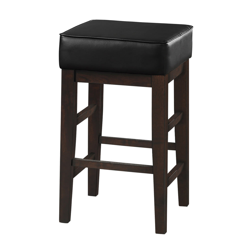 Vin 26 Inch Counter Height Stool Black Faux Leather Seat Dark Brown Set of 2 By Casagear Home BM314434