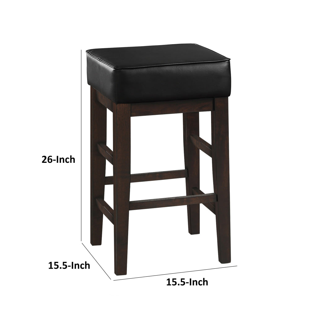 Vin 26 Inch Counter Height Stool Black Faux Leather Seat Dark Brown Set of 2 By Casagear Home BM314434