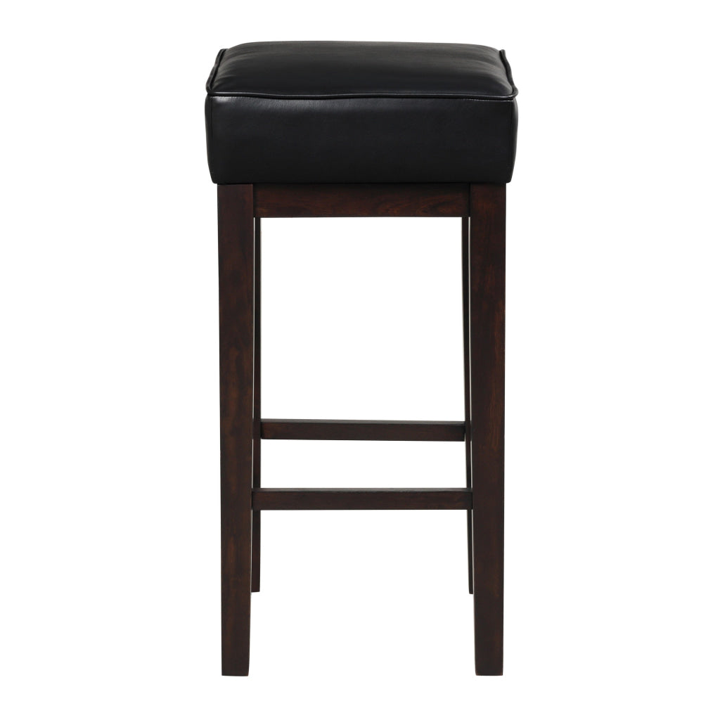 Vin 31 Inch Bar Height Stool Black Faux Leather Seat Dark Brown Set of 2 By Casagear Home BM314435