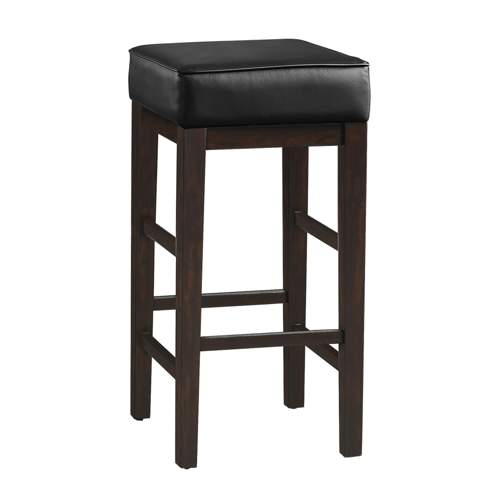 Vin 31 Inch Bar Height Stool Black Faux Leather Seat Dark Brown Set of 2 By Casagear Home BM314435