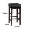 Vin 31 Inch Bar Height Stool Black Faux Leather Seat Dark Brown Set of 2 By Casagear Home BM314435