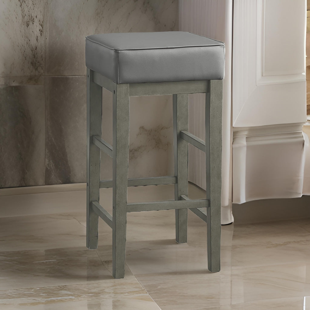 Vin 31 Inch Counter Height Stool, Gray Faux Leather Seat, Wood, Set of 2 By Casagear Home